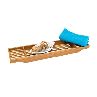Imagen de Relaxdays Bandeja Bañera Bambú, 5,5x70x16,5 cm, 3 Compartimentos para Jabón, Creama, etc, Madera, Natural