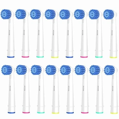 Imagen de 16 cabezales Sensitive compatibles con cepillos de dientes eléctricos Oral B, cerdas suaves para una limpieza superior y suave