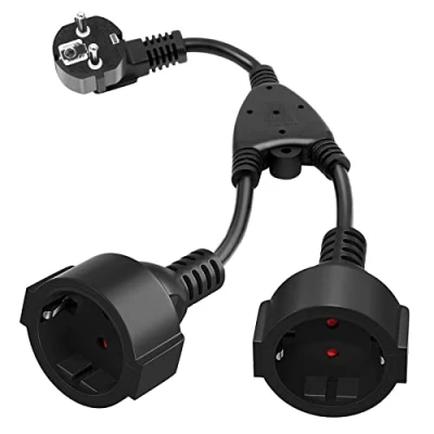 Imagen de QLOUNI Enchufe Doble para Enchufe, Cable de extensión con 2 enchufes Schuko 16A/250V/3680W, Adaptador en 1, Distribuidor vías IP44 hogar, Oficina, Viaje
