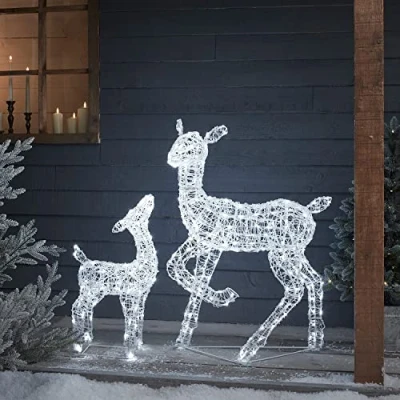 Imagen de Lights4fun Cierva y Cervato Luminosos de Navidad Acrílicos con 300 LED Blancos para Exteriores