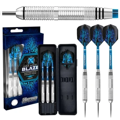 Imagen de Harrows Blaze Inox dardos Juego de punta acero con funda transporte 21 g, 22 23 g y 24 Incluye ejes Supergrip vuelos maratón 100 micras, gramos