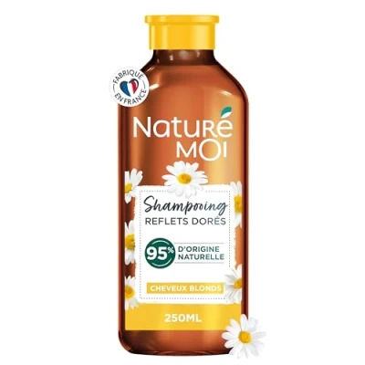 Imagen de Naturé Moi Champú Reflets Dorados Cuidado Cabello Rubio sin sulfato Reavive los reflejos Manzanilla orgánica 95% de origen natural 250 ml Fabricado en Francia
