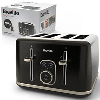 Imagen de Breville Aura tostador de 4 rebanadas Panel control táctil Elevación extra alta Ranuras ancho variable Negro brillante [VTR019]