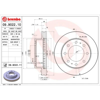 Imagen de BREMBO COATED DISC LINE 09.9022.11 Disco de freno 325 38 8 ventilación interna revestido HUMMER: H2 SUV
