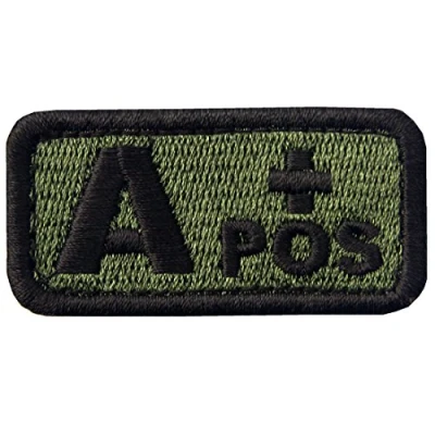 Imagen de Táctico Tipo A positivo de sangre emblema Broche Bordado Gancho y Parche bucle cierre, Verde oliva