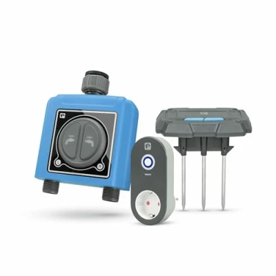 Imagen de Garza Smart Programador de riego 2 Zonas automático Wifi con Enchufe Hub Inteligente Adicional y Sensor Humedad Temperatura, Controlador ciclos para Exterior, 2.4 GHz.