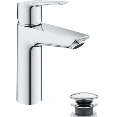 Imagen de Grohe Start QuickFix Grifo de lavabo monomando M (vaciador push open, menor consumo agua, instalación rápida, altura 192mm), cromo, 23746002