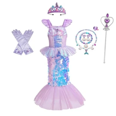 Imagen de Lito Angels Disfraz Vestido Sirenita Princesa Ariel Sirena con Accesorios para Niñas Talla 4 5 años, Morado
