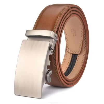 Imagen de Nelbons cinturón para hombre, de trinquete cuero hombre con hebilla deslizante, ajuste adaptarse a ancho 3,5 cm 1 3/8 pulgadas