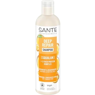 Imagen de SANTE Naturkosmetik Deep Repair champú escualano + complejo de proteínas 3 capas, vegano para el cuidado del cabello suave y brillante, repara seco dañado, 250 ml