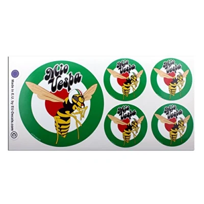 Imagen de EU Decals MioVespa Collection, 1X 100mm 4X &amp; 50mm 2 pulgadas logo avispa verde laminado calcomanía pegatina clásico retro para casco vespa scooter colección