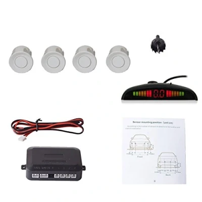 Imagen de Cocar Coche Auto Vehículo Visual Reserva Radar Sistema con 4 Estacionamiento Sensores + Distancia Info Vídeo Salida Sonido Advertencia (Blanco Color)