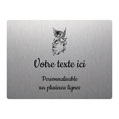 Imagen de Mygoodprice Placa grabada funeraria, diseño de ángel con libro autoadhesivo, 20 x 15 cm, personalizada, 1 a 3 líneas, aluminio cepillado