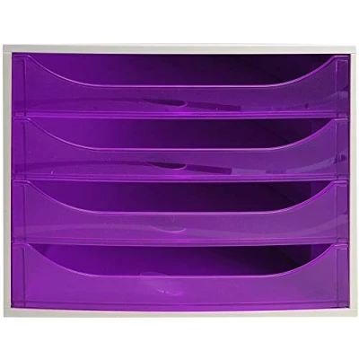 Imagen de Exacompta Ref 228619D Juego de cajones EcoBox 248 x 284 234 mm, 4 cajones, apto para documentos A4+, apilable, función parada seguridad Morado