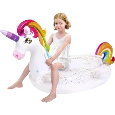 Imagen de JOYIN Flotador Inflable de Unicornio para Piscina con Purpurina, Divertidos flotadores Playa, balsa Unicornio, Juguetes Piscina, (175x75x85cm)