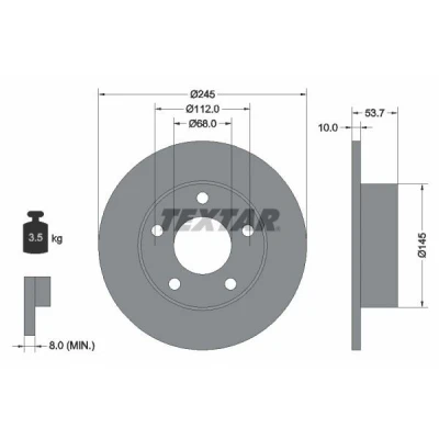 Imagen de TEXTAR PRO 92090803 Disco de freno 245 10 05/05 112 macizo revestido sin perno sujeción rueda, buje rueda AUDI: A6 C5 Avant