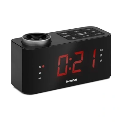 Imagen de TechniSat DIGICLOCK 3 Radio despertador con proyector FM giratorio 180, dos horarios de alarma, función repetición, pantalla LCD ajustable, respaldo opcional batería, negro