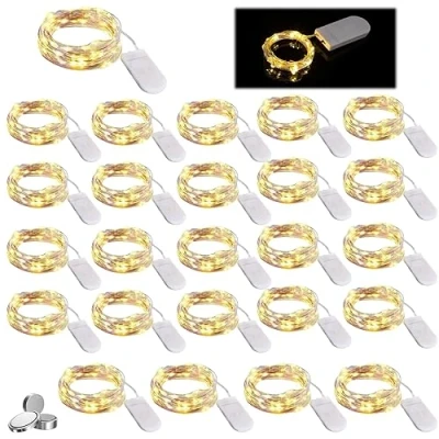 Imagen de Nizirioo Cadena de Luces con Pilas 25 Piezas 1M Led Impermeable, Micro, LEDs Plata Alambre Guirnalda Luces, para Navidad oda, Fiesta Navidad(Blanco Cálido)