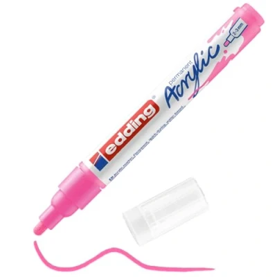 Imagen de edding 5100 marcador acrílico de trazo medio rosa neón 1 rotulador resistente al agua punta redonda 2 3 mm pintura acrílica para lienzo, papel kraft, madera y piedra