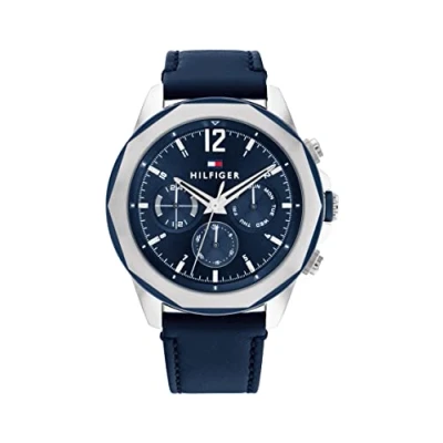 Imagen de Tommy Hilfiger Reloj Analógico de Cuarzo multifunción para Hombre con Correa en Piel Azul Marino 1792063