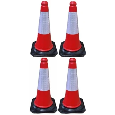 Imagen de Ferretelix 4 ud Cono señalizacion tráfico base DE goma reflectante 50 cms (KIT UNIDADES) Norma UNE EN 13244 Banda CLASE I