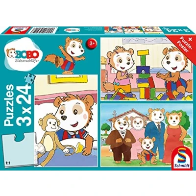 Imagen de Schmidt Spiele Dinosaurio Bobo Puzzle Infantil (3 x 24 Piezas), Color carbón (56414)