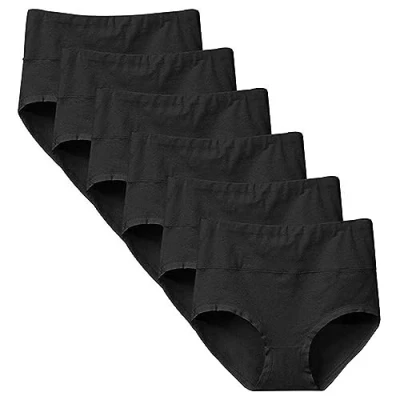 Imagen de Yintry Ropa Interior para Mujer Braguitas de Cintura Alta Bragas algodón elástico Pantalones Control Barriga Paquete 6 (XL, 6negro)