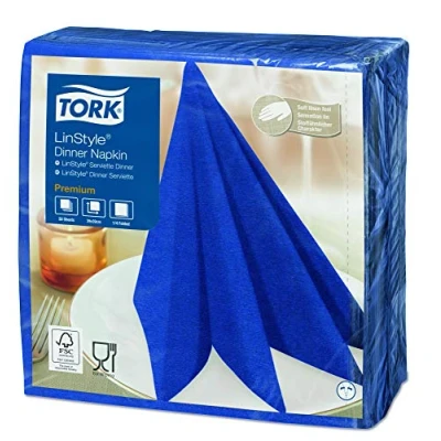 Imagen de Tork 478856 Linstyle Servilleta para cena de color azul oscuro / 1 capa 12 paquetes x 50 unidades (600 servilletas) 39 cm cm/Premium