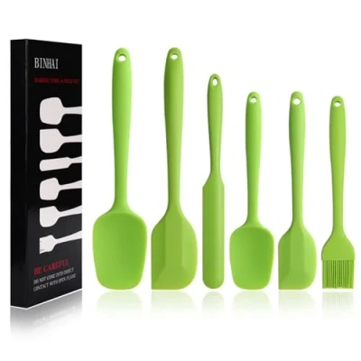 Imagen de BINHAI Juego de espátulas silicona Verde 6 piezas Espátula goma antiadherente con núcleo acero inoxidable resistente al calor utensilios cocina para cocinar