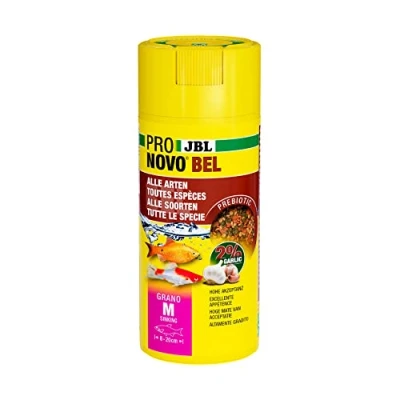 Imagen de JBL PRONOVO BEL Grano, alimento Principal para Todos los Peces de Acuario 8 a 20 cm, granulado pienso Peces, dosificador, tamaño M, 250 ml