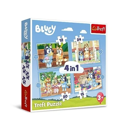 Imagen de Trefl Bluey y su Mundo Puzle 4en1, 4 Rompecabezas, de 12 a 24 Piezas Distintos Grados dificultad, Colores con los Personajes la Serie Infantil sobre
