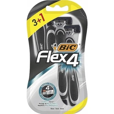 Imagen de BIC Flex4 maquinillas de afeitar desechables para hombre, un afeitado apurado y rápido, Blíster 3+1 cuchillas afeitar, Estándar