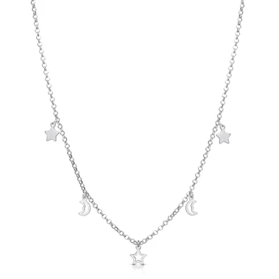 Imagen de Amberta Gargantilla Celestial para Mujer en Plata de Ley 925: Collar con Lunas y Estrellas