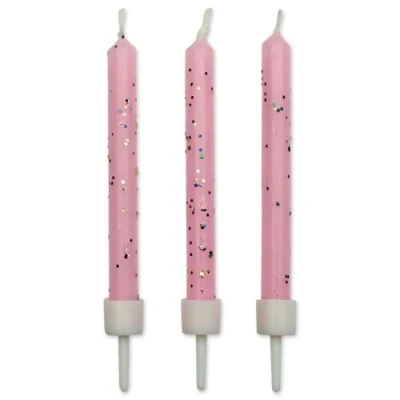 Imagen de PME Velas rosadas con purpurina, paquete de 10, 0,5 x 6,2 cm, el embalaje puede variar