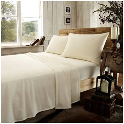 Imagen de GC GAVENO CAVAILIA Ajustable de Franela teñida Lisa algodón Cepillado Lujo, Ropa Cama Suave y acogedora, tamaño superking, Sábana Bajera, Color Crema, Matrimonio Grande