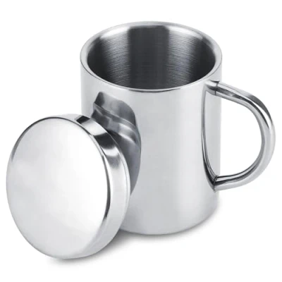 Imagen de Tazas de café acero inoxidable, taza doble pared con tapa y asa viaje para acampar bebidas calientes, té,