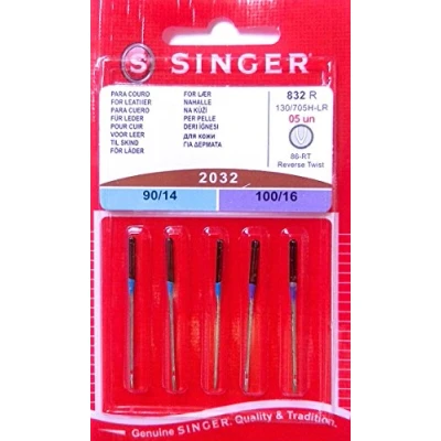 Imagen de Singer 5 Agujas de máquinas Coser Originales 2032 tamaño 90/14 y 100/16 para Cuero 130/705 H LR