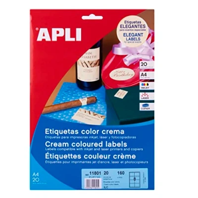 Imagen de APLI 11801 Etiquetas crema permanentes 97,0 x 67,7 20 hojas