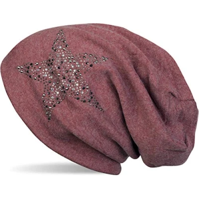 Imagen de styleBREAKER Gorro Beanie con Estrellas Strass y Piedras Preciosas en Tonos Plata Antracita, Slouch Largo, Unisex 04024087, Color:Azul Jean Jaspeado