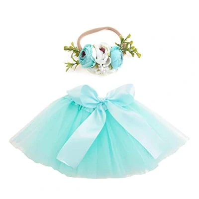 Imagen de Nishine Falda Tutu con Malla de Tul para niñas Juego Roles Ropa Capucha Flores (Turquesa)