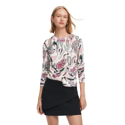 Imagen de Desigual Round NECK AND Floral Details Sudadera, Mujer, Talla: XS, Beige