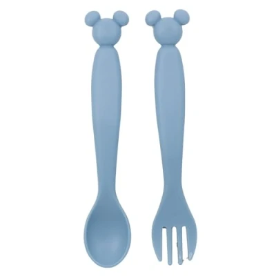 Imagen de Set de 2 cubiertos bebé reutilizables plástico compuesto tenedor y cuchara Mickey Mouse Disney Babby