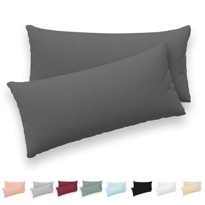 Imagen de Twinzen® Funda Almohada 50x80 (Juego de 2) Antracita 100% Algodon Jersey Cojin para Cama Protector con Cremallera