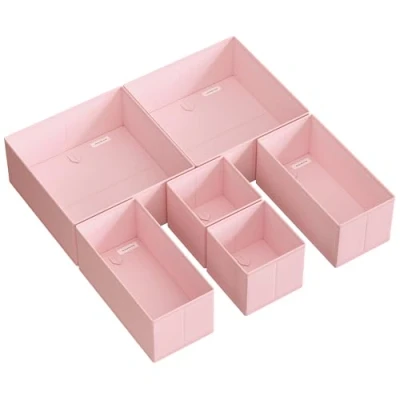 Imagen de SONGMICS Organizadores Cajones, Separadores de Juego 12, Cajas Almacenaje Tela Plegables para Calcetines, Ropa Interior, Sostenes, Corbatas, Bufandas, Rosa Jalea RDZ006R01