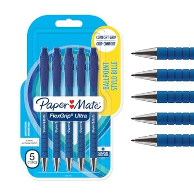Imagen de Paper Mate Flexgrip Ultra bolígrafo retráctil punta mediana (1,0 mm) azul paquete de 5