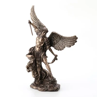 Imagen de Veronese Design Estatua de resina Arcángel San Miguel 15 pulgadas, acabado en bronce fundido