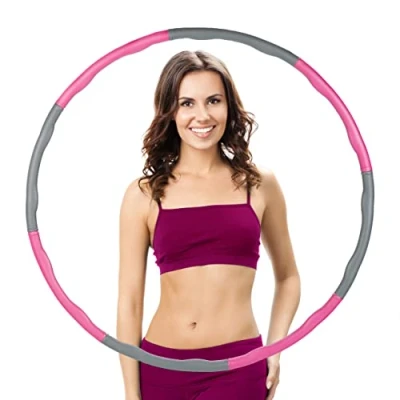 Imagen de Relaxdays Hula Hoop, 95cm Ø, Aro Fitness Adultos, Masaje Suave, para Pérdida de Peso, Entrenamiento Abdominal, Rosa/Gris
