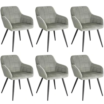 Imagen de WOLTU 6 x Sillas de Comedor Nordicas Estilo Vintage Juego 6, Silla Cocina Tapizada con Reposabrazos Tapizadas en Terciopelo, Estructura Metal, Gris BH93gr