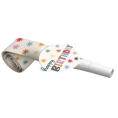 Imagen de Folat B.V. 26874 Decoración Blanca con Estrellas de Colores Matasuegras Starburst 6 Piezas Cumpleaños Feliz y Colorido para niños Adultos, Multicolor