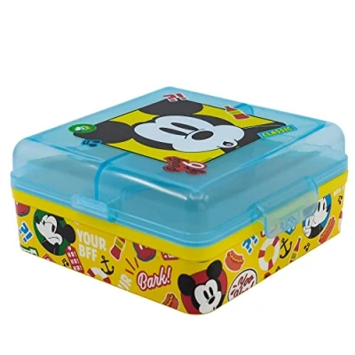 Imagen de Fiambrera infantil cuadrada para almuerzo con 3 compartimentos de Mickey Mouse
